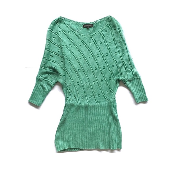 LOVELY GIRL | GREEN KNIT BATWING DOLMAN SLEEVE TOP - Picture 1 of 6